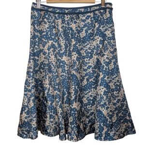 100% Silk Nougat London Blue Beige A Line Flowy Skirt Women's Large